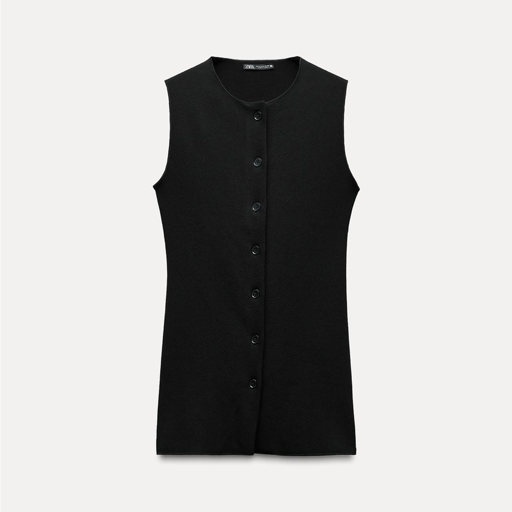 Zara Classic Black Button-Front Vest Shirt